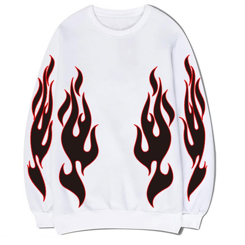 CORIRESHA Teen Flame Sweatshirt Crewneck Long Sleeve Cotton Y2K Aesthetic Pullover