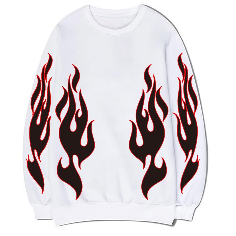 CORIRESHA Teen Flame Sudadera Cuello Redondo Manga Larga Algodón Y2K Estética Jersey
