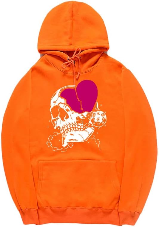 CORIRESHA - Sudadera con capucha para mujer, diseño de corazón, manga larga, con cordón, informal, básica, con diseño de calavera