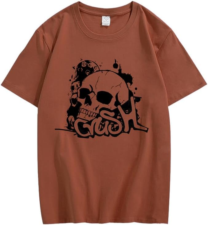 CORIRESHA Camiseta gótica de Halloween de algodón de manga corta con cuello redondo y gráfico Y2K de calavera adolescente