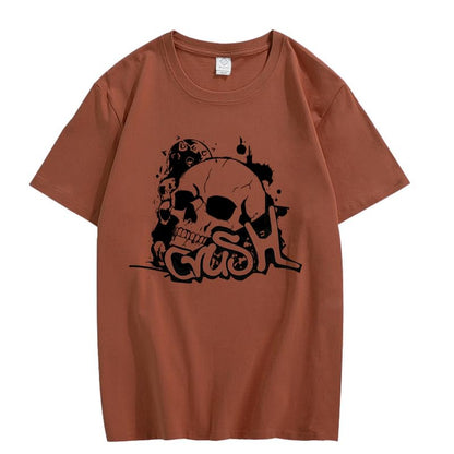 CORIRESHA Camiseta gótica de Halloween de algodón de manga corta con cuello redondo y gráfico Y2K de calavera adolescente