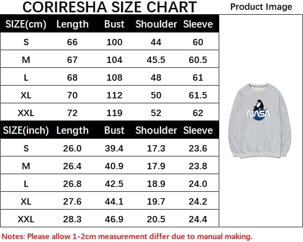 CORIRESHA Fashion NASA Print Crewneck Long Sleeve Casual Cat Lover Sweatshirt