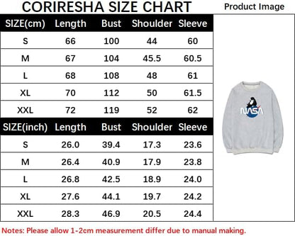 CORIRESHA Fashion NASA Print Crewneck Long Sleeve Casual Cat Lover Sweatshirt