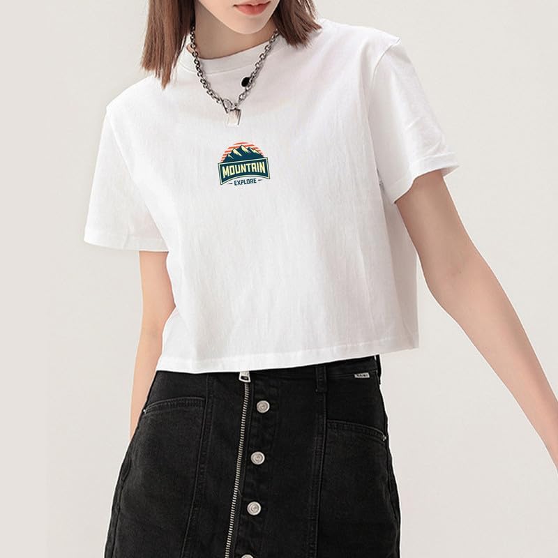 CORIRESHA Camiseta retro de montaña con cuello redondo de verano de manga corta para mujer