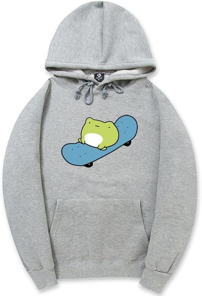 CORIRESHA Sudadera básica con capucha de rana para mujer, manga larga, bolsillo canguro, monopatín