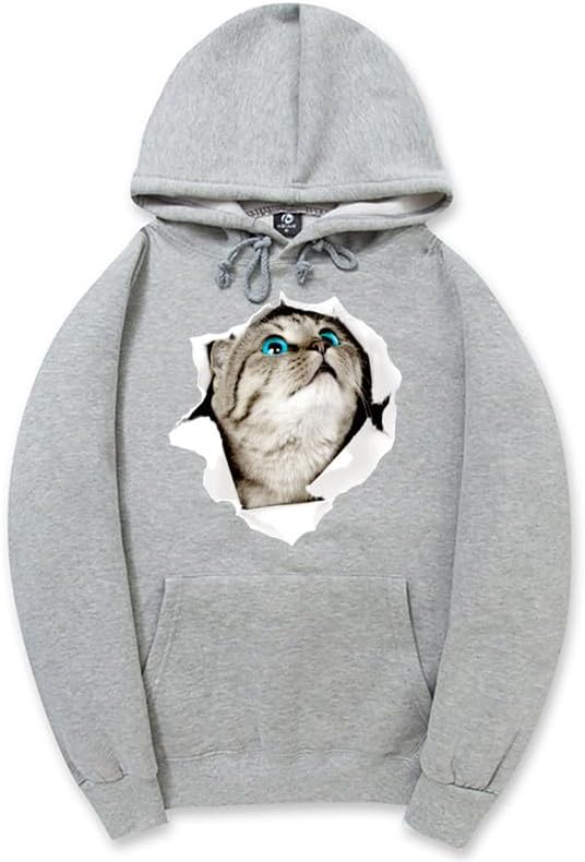 CORIRESHA Adolescente Lindo Gato Sudadera con capucha Casual Manga Larga Cordón Básico Algodón Sudadera