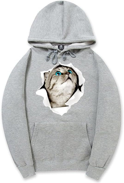 CORIRESHA Adolescente Lindo Gato Sudadera con capucha Casual Manga Larga Cordón Básico Algodón Sudadera