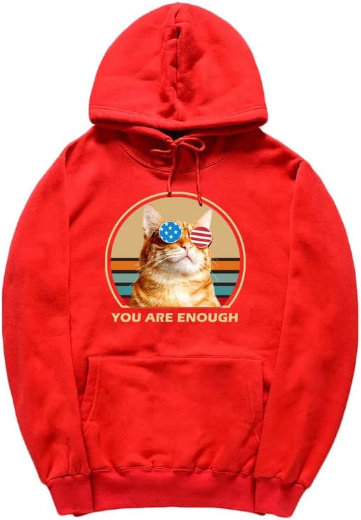 CORIRESHA You are Enough Adolescente Linda Sudadera con capucha Casual Manga Larga Cordón Algodón Gato Amantes Sudaderas
