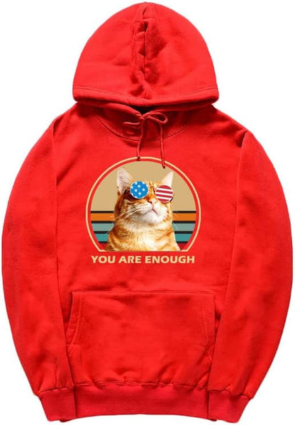 CORIRESHA You are Enough Teen Cute Hoodie Casual Long Sleeve Drawstring Cotton Cat Lovers Sweatshirts