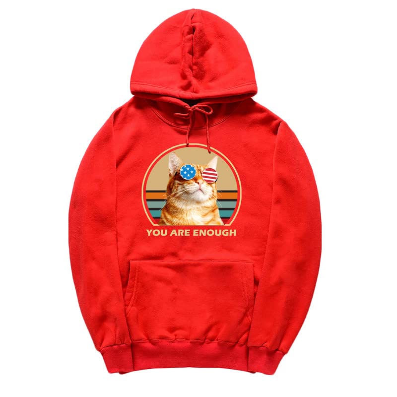CORIRESHA You are Enough Adolescente Linda Sudadera con capucha Casual Manga Larga Cordón Algodón Gato Amantes Sudaderas