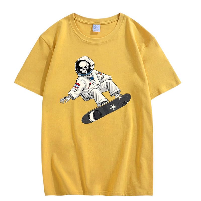 CORIRESHA Camiseta de astronauta con calavera para mujer, informal, cuello redondo, manga corta, para verano, skate