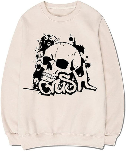 CORIRESHA Sudadera unisex con diseño de calavera, cuello redondo, manga larga, Y2K, estética gótica
