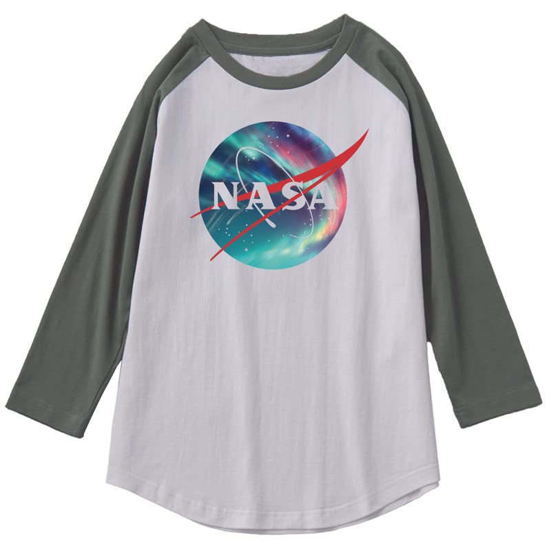 CORIRESHA Unisex NASA Logo Print Color Block 3/4 Raglan Sleeves Crew Neck Cozy Cotton T-Shirt
