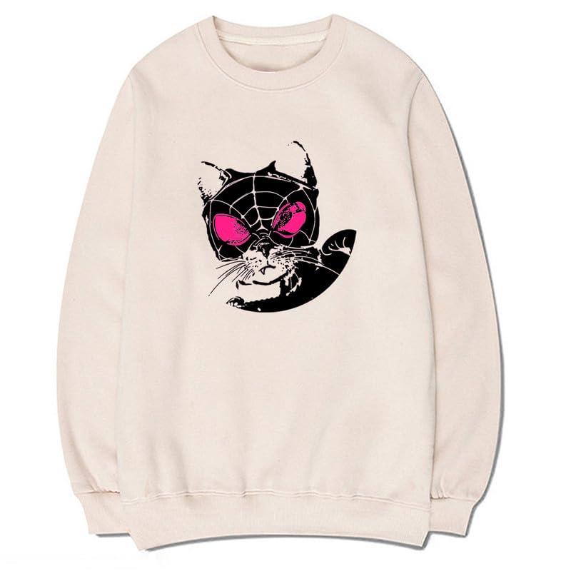 CORIRESHA Sudadera casual Y2K con diseño de telaraña para amantes de los gatos, cuello redondo, manga larga, para mujer