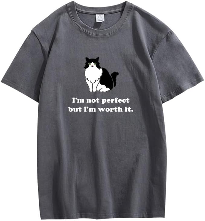 CORIRESHA Camiseta personalizada de algodón suelta casual de manga corta con cuello redondo de gato lindo para mujer