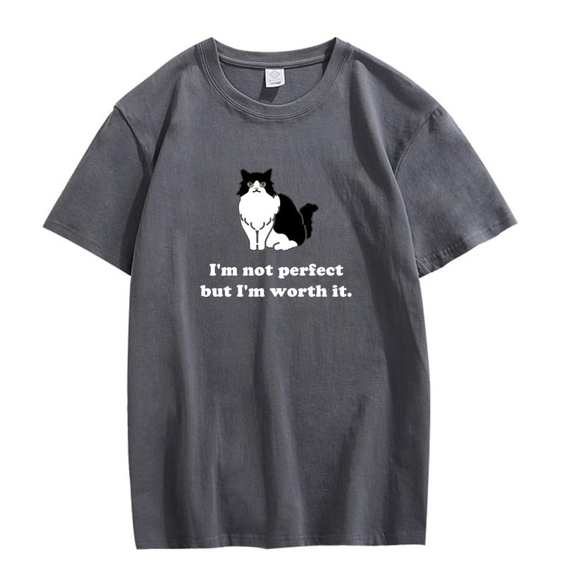 CORIRESHA Camiseta personalizada de algodón suelta casual de manga corta con cuello redondo de gato lindo para mujer
