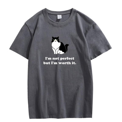 CORIRESHA Camiseta personalizada de algodón suelta casual de manga corta con cuello redondo de gato lindo para mujer