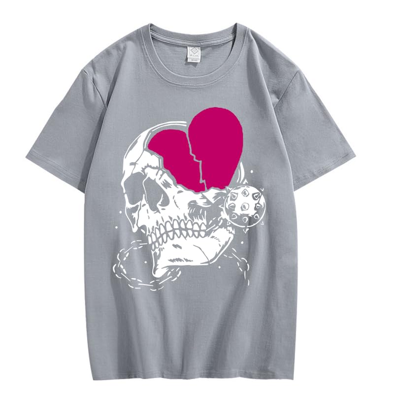 CORIRESHA Teen Cute Heart Crewneck Short Sleeve Casual Summer Cotton Skull T-Shirt