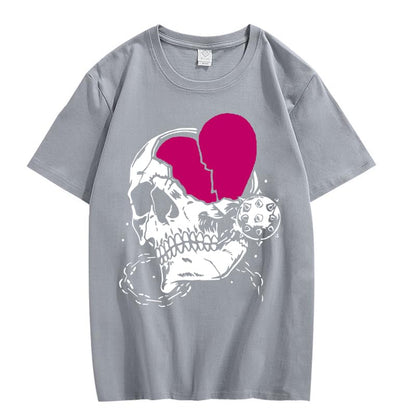 CORIRESHA Adolescente Lindo Corazón Cuello Redondo Manga Corta Casual Verano Algodón Calavera Camiseta