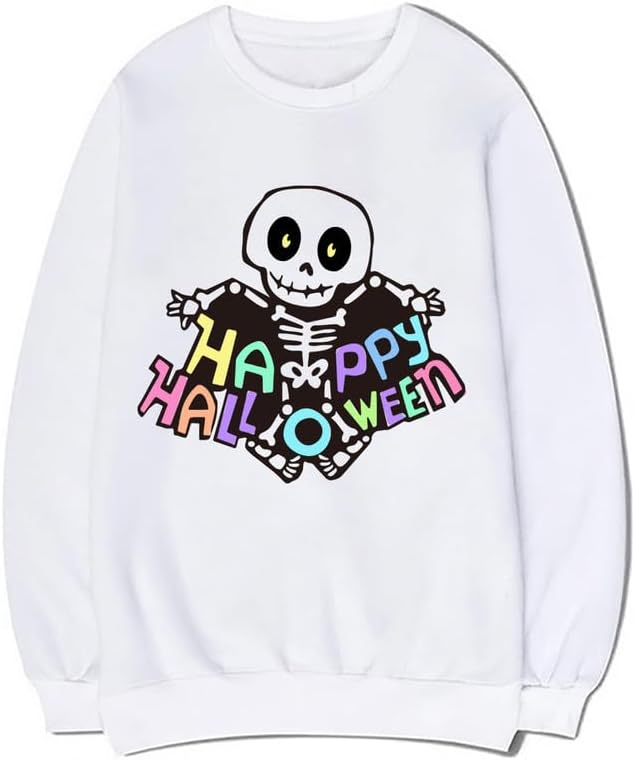 CORIRESHA Women's Unisex Skull Sweatshirts Crewneck Long Sleeves Y2K Aesthetics Halloween Costumes