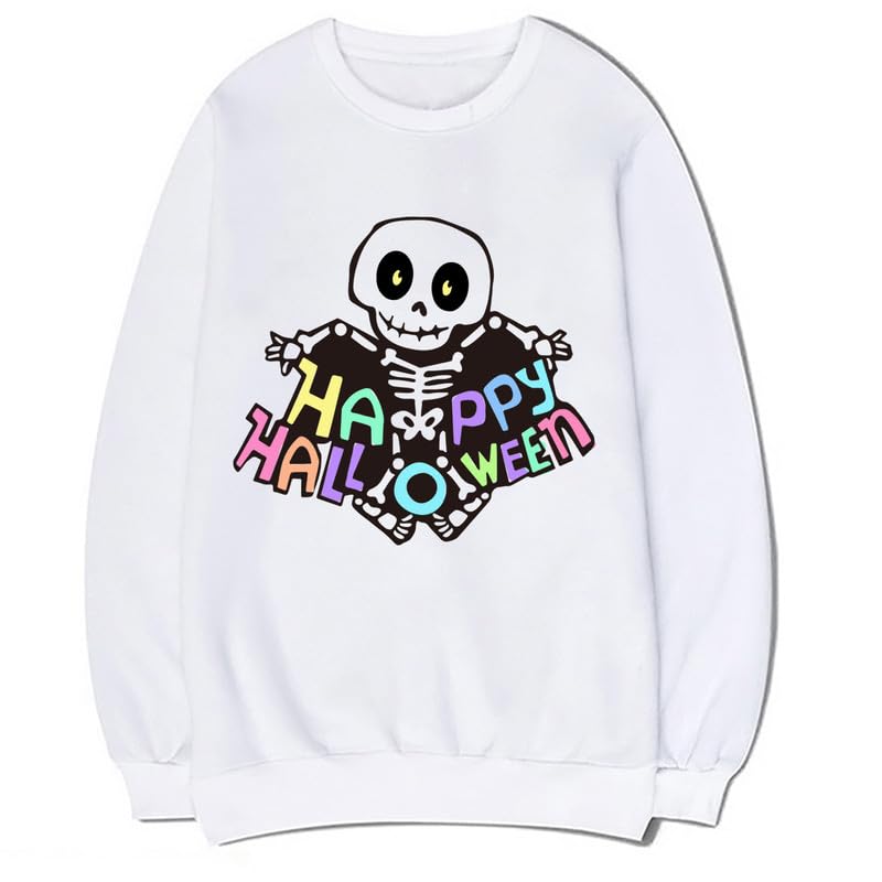 CORIRESHA Women's Unisex Skull Sweatshirts Crewneck Long Sleeves Y2K Aesthetics Halloween Costumes