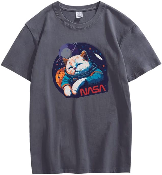 CORIRESHA Camiseta holgada de manga corta con cuello redondo de la NASA y gato lindo para adolescentes