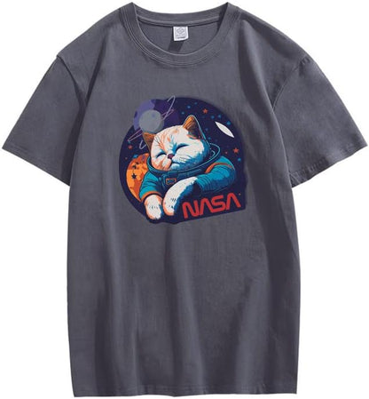 CORIRESHA Camiseta holgada de manga corta con cuello redondo de la NASA y gato lindo para adolescentes