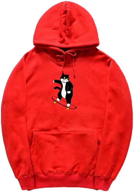 CORIRESHA Teen Cat Lover Hoodie Long Sleeve Drawstring Kangaroo Pocket Cute Skateboard Sweatshirt