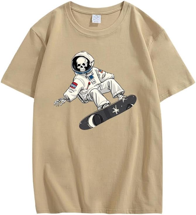 CORIRESHA Camiseta de astronauta con calavera para mujer, informal, cuello redondo, manga corta, para verano, skate