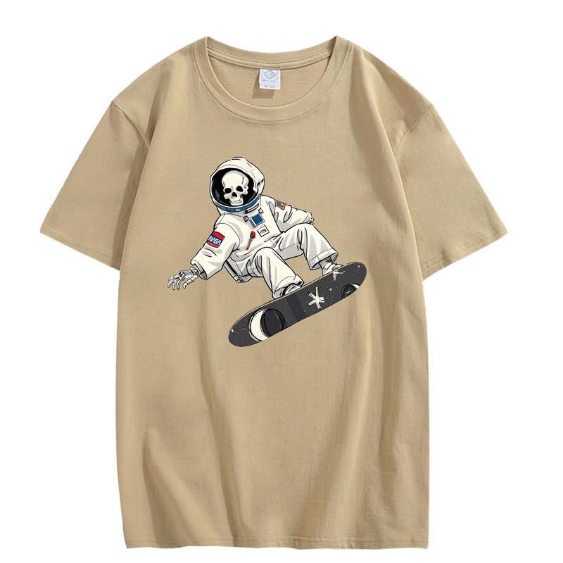 CORIRESHA Camiseta de astronauta con calavera para mujer, informal, cuello redondo, manga corta, para verano, skate