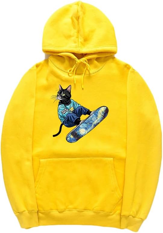 CORIRESHA Sudadera unisex con capucha para gato, informal, de manga larga, con cordón, básica, para monopatín