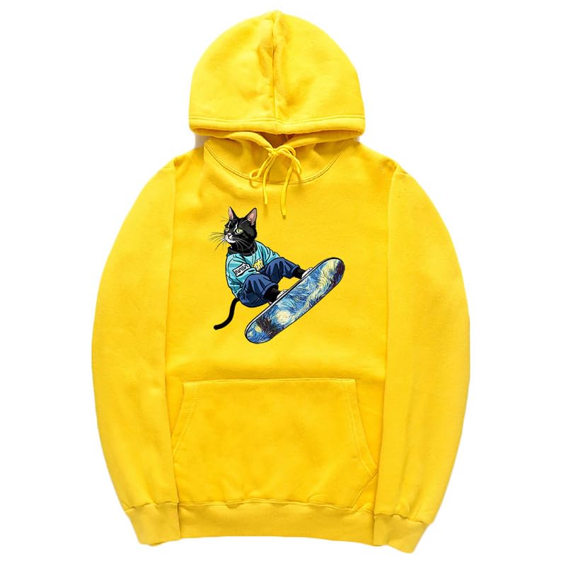 CORIRESHA Sudadera unisex con capucha para gato, informal, de manga larga, con cordón, básica, para monopatín