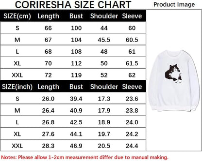 CORIRESHA Cute Cat Crew Neck Long Sleeves Soft Cozy Cotton Pullover Sweatshirt