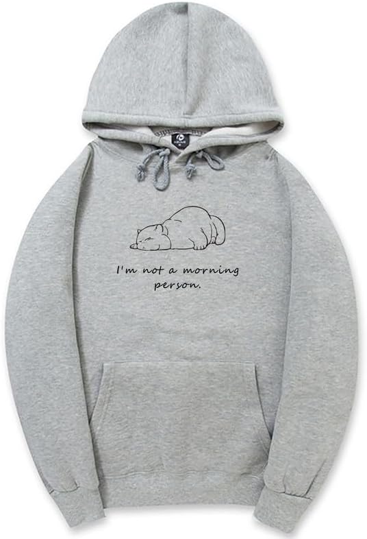 CORIRESHA Sudadera con capucha unisex con diseño de gato durmiendo, informal, de manga larga, con cordón y letras de algodón