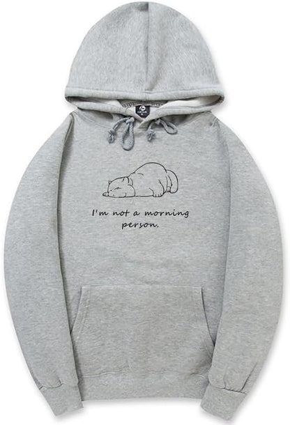 CORIRESHA Sudadera con capucha unisex con diseño de gato durmiendo, informal, de manga larga, con cordón y letras de algodón
