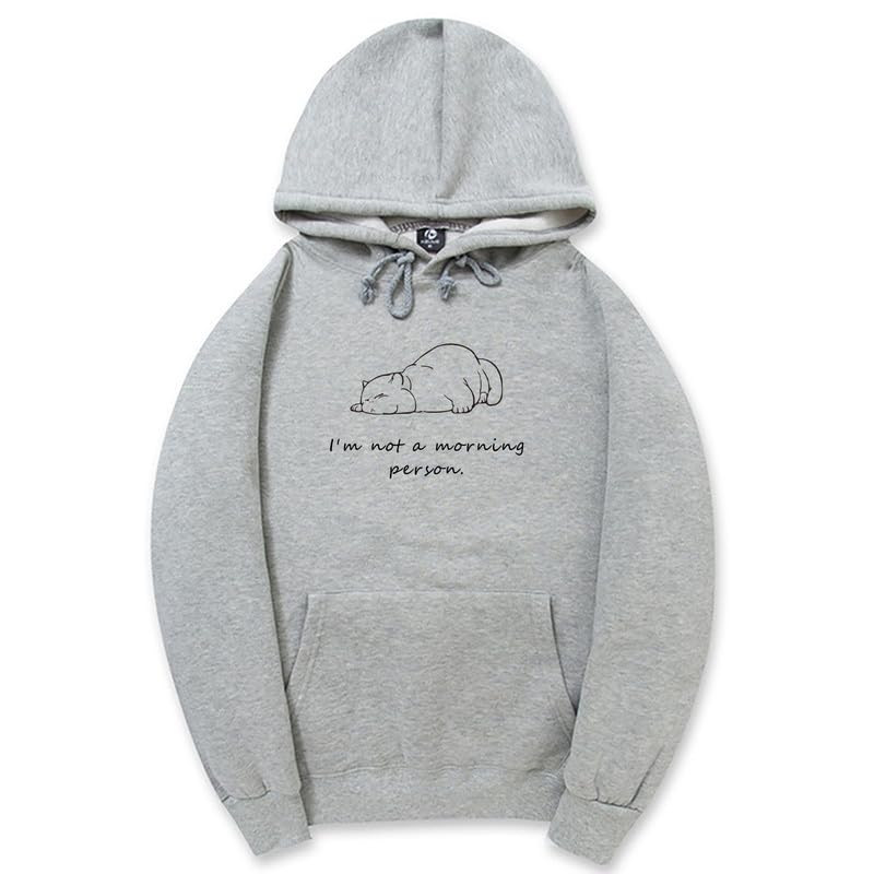 CORIRESHA Sudadera con capucha unisex con diseño de gato durmiendo, informal, de manga larga, con cordón y letras de algodón