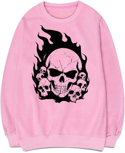 CORIRESHA Sudadera de Halloween estética Y2K de algodón de manga larga con llama de calavera adolescente