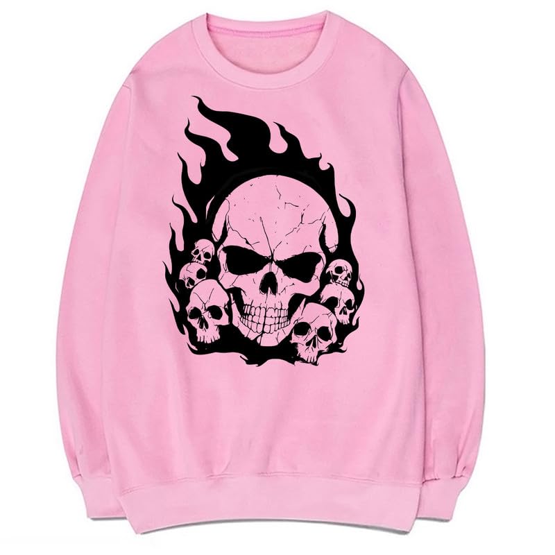 CORIRESHA Sudadera de Halloween estética Y2K de algodón de manga larga con llama de calavera adolescente