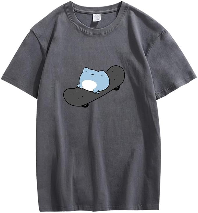 CORIRESHA Camiseta de skate de algodón de manga corta con cuello redondo y estampado de rana linda para adolescentes