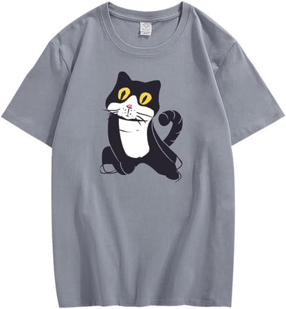 CORIRESHA Camiseta de gato lindo casual cuello redondo manga corta verano básico algodón tops