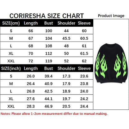 CORIRESHA Teen Flame Sudadera Cuello Redondo Manga Larga Algodón Y2K Estética Jersey