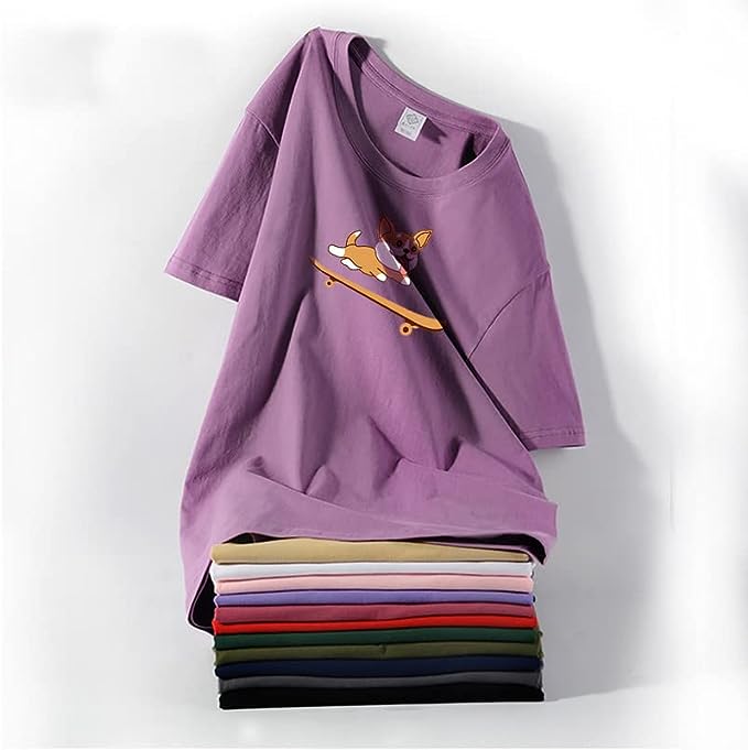 CORIRESHA Adolescente Lindo Shiba Inu Perro Monopatín Cuello Redondo Manga Corta Camiseta Acogedora