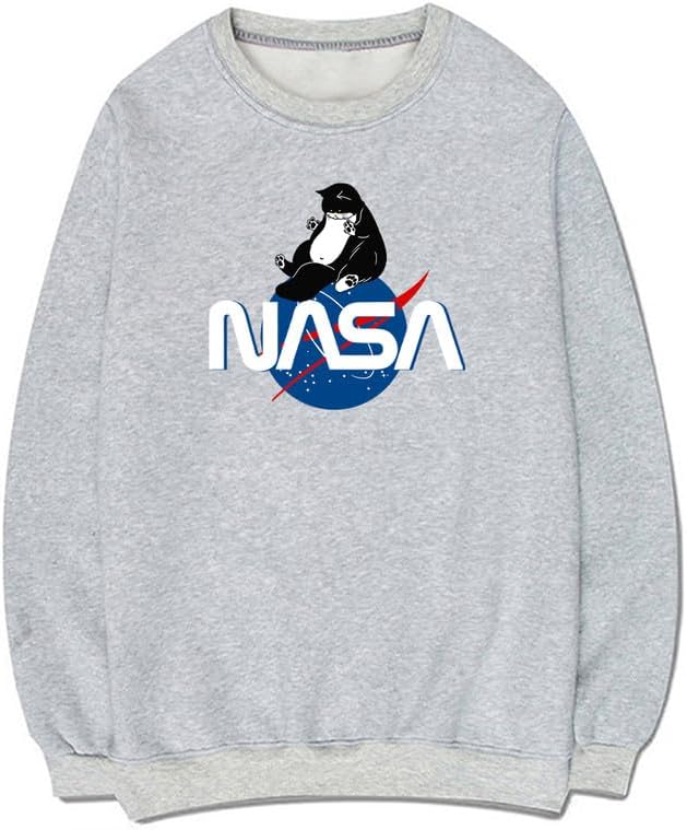 CORIRESHA Fashion NASA Print Crewneck Long Sleeve Casual Cat Lover Sweatshirt