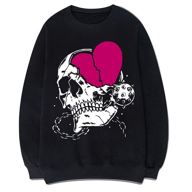 CORIRESHA Adolescente Casual Halloween Calavera Cuello Redondo Manga Larga Lindo Corazón Sudadera