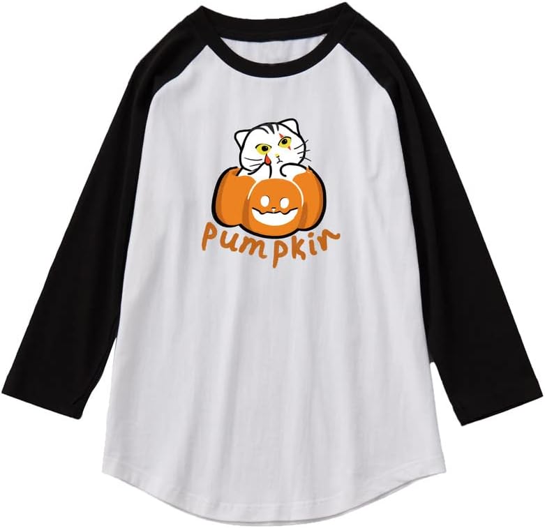 CORIRESHA Funny Cats Pumpkin T-Shirt 3/4 Raglan Sleeves Unisex Halloween Costume