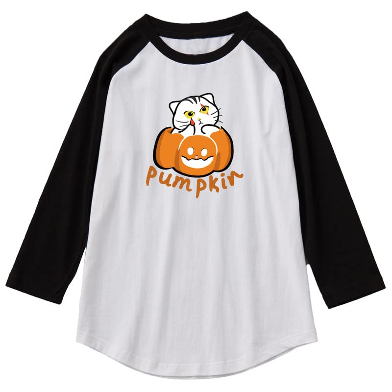 CORIRESHA Funny Cats Pumpkin Camiseta Mangas raglán 3/4 Disfraz de Halloween unisex