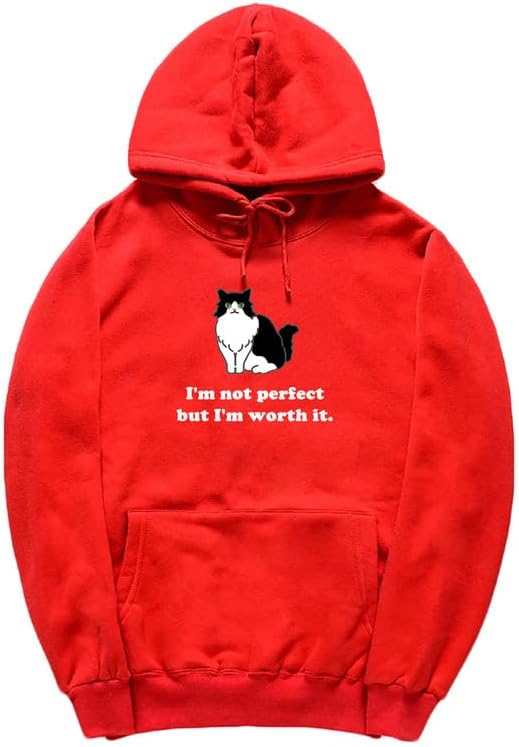 CORIRESHA Unisex Cute Cat Hoodie Casual Long Sleeve Drawstring Cotton Personalized Sweatshirt