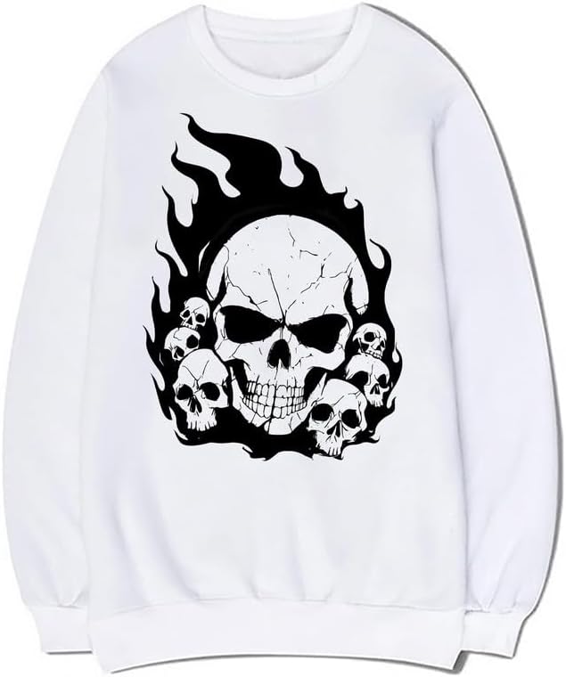 CORIRESHA Sudadera de Halloween estética Y2K de algodón de manga larga con llama de calavera adolescente