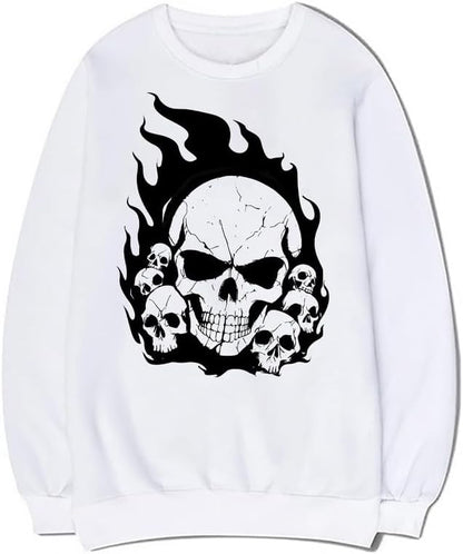 CORIRESHA Sudadera de Halloween estética Y2K de algodón de manga larga con llama de calavera adolescente