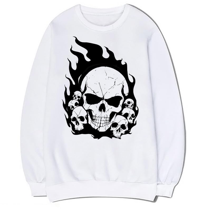 CORIRESHA Sudadera de Halloween estética Y2K de algodón de manga larga con llama de calavera adolescente
